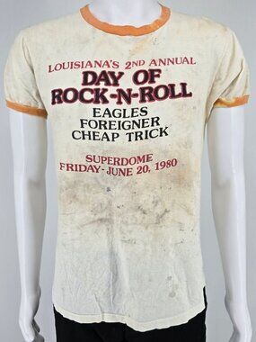 Thrashed Vintage 1980 Louisiana Day of Rock-N-Roll Concert Ringer Tee (M)